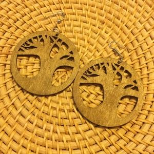 Wood tree of life earrings